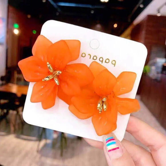 Floral Bohemian Ear Studs In Orange - Picture 1 of 3